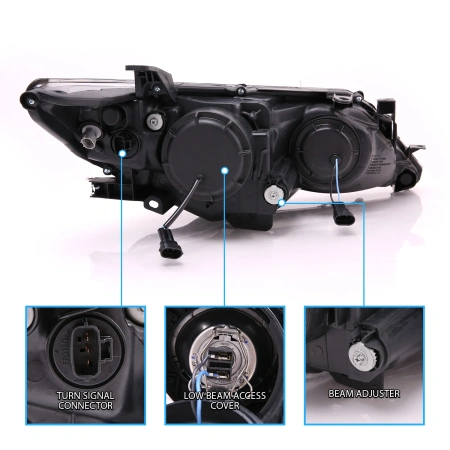 Toyota Camry XV50 дорестайл (2012-2014) передние тюнинговые черные линзовые фары со светодиодной подсветкой в стиле Audi