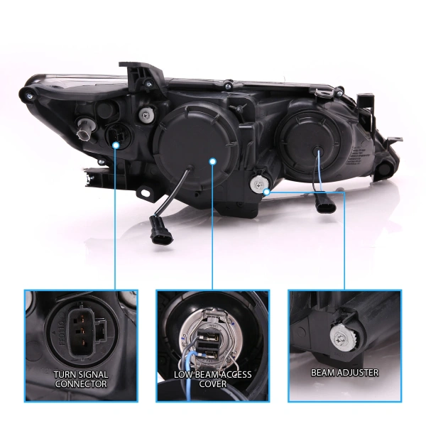 Toyota Camry XV50 дорестайл (2012-2014) передние тюнинговые черные линзовые фары со светодиодной подсветкой в стиле Audi