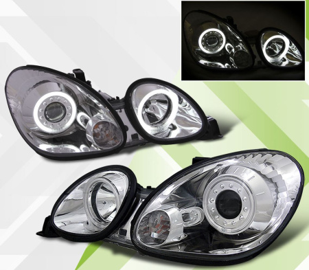 Lexus GS300, GS400, GS430, Toyota Aristo (97-05) фары передние линзовые хромированные со светящимися ободками, комплект 2 шт.