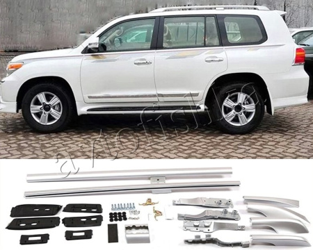 Toyota Land Cruiser 200 (07-/12-/15-) рейлинги (багажник) на крышу серебристые, дизайн оригинал