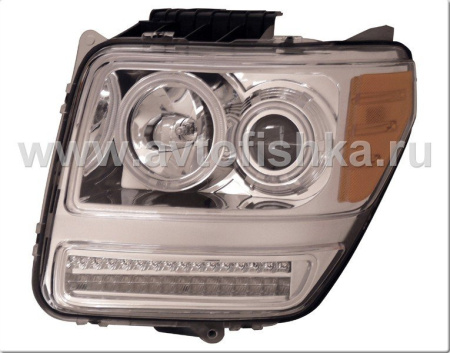 Dodge Nitro (07-) фары передние линзовые хромированные, со светящимися ободками и светодиодной подсветкой, комплект 2 шт.