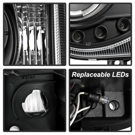 Chrysler 300C LX (04-11) 2.7L V6 24V фары передние линзовые черные, со светящимися ободками и светодиодной подсветкой, комплект 2 шт.