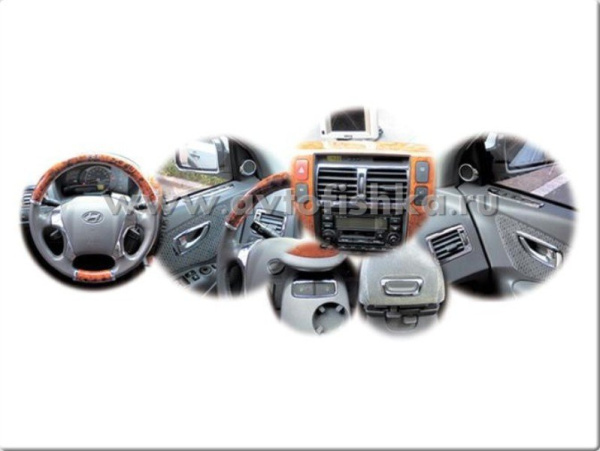 Hyundai Tucson (04-) комплект хромированных молдингов интерьера салона.