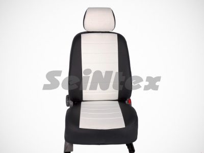 Nissan X-Trail (14–) Чехлы на сиденья (экокожа), цвет - чёрный + белый