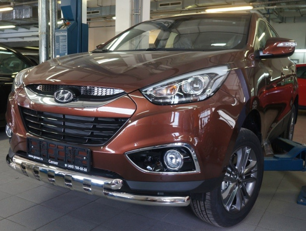 Hyundai ix35 (10–/14–) Защита переднего бампера двойная Shark d 60/60 мм, нерж.