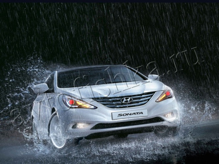 Hyundai Sonata (10-14) линзовые передние черные фары, тюнинг, комплект 2 шт.