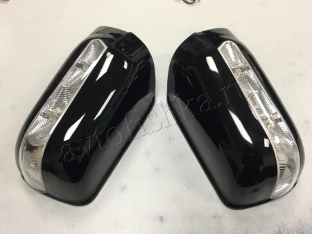 Mercedes-Benz W210, W140, W202 (-99) черные корпуса боковых зеркал, со светодиодным поворотником, дизайн W220, комплект 2 шт.