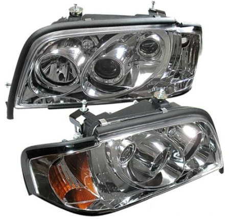 Mercedes C W202 (94-00) фары передние линзовые хромированные, с совмещенным поворотником, комплект 2 шт.