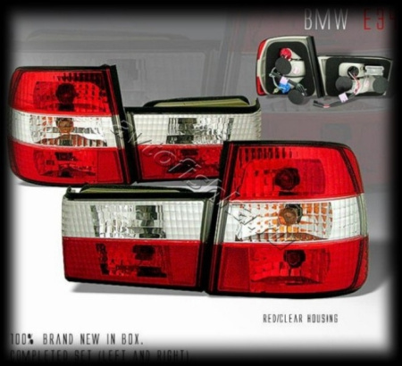 BMW 5 E34 (88-94) фонари задние красно-белые прозрачные, комплект лев.+прав.