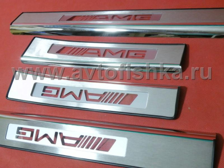 Mercedes C-class W203 накладки порогов дверных проемов из нержавеющей стали с надписью "AMG", комплект 4 шт.