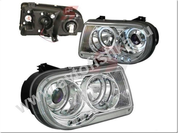 Chrysler 300C (04-) 3.0-6.1L фары передние линзовые хромированные, со светящимися ободками и светодиодной подсветкой, комплект 2 шт.