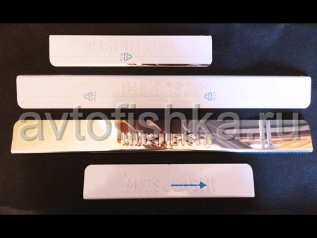 Mitsubishi ASX, Outlander XL, Lancer 10 накладки на пороги дверных проемов, из нержавеющей стали с надписью Mitsubishi, комплект 4 шт.