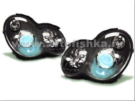 Mercedes C-class W203 (00-03) фары передние линзовые черные, комплект 2 шт.