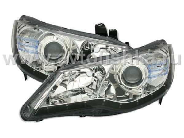 Honda Civic VIII 06- фары передние линзовые хромированные, со светодиодной подсветкой, под корректор, комплект 2 шт.