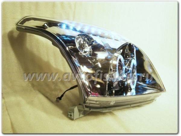 Toyota Land Cruiser Prado 120 (02-09) фары передние линзованные хромированные со светящимися ободками и светодиодной подсветкой, комплект 2 шт.