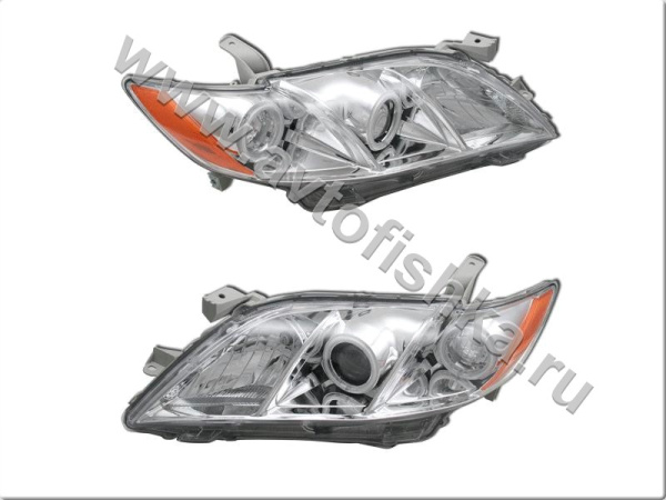 Toyota Camry V40 (2006-2009) фары передние линзовые хромированные, со светящимися ободками, комплект 2 шт.