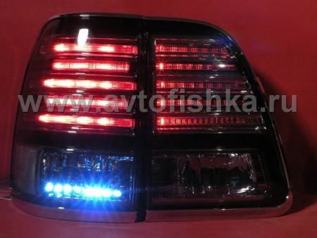 Toyota Land Cruiser 100 фонари задние светодиодные черные, дизайн Lexus, с хромированными рамками, комплект лев.+прав.