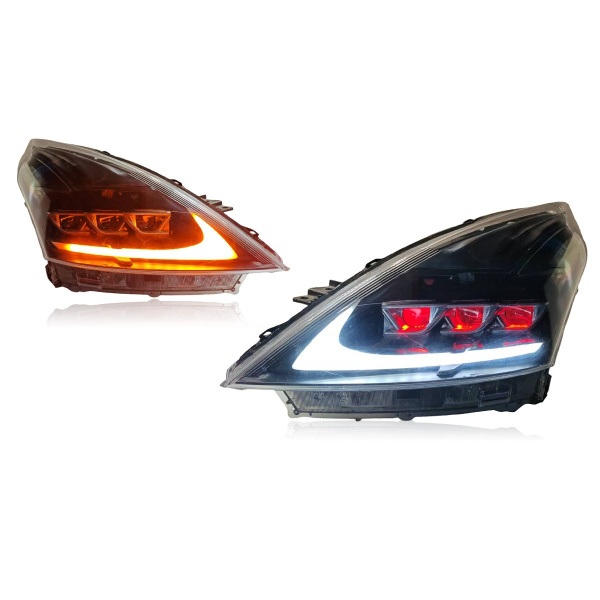 Nissan Teana (08-14) фары передние линзовые черные, с подсветкой DRL, стиль Лексус