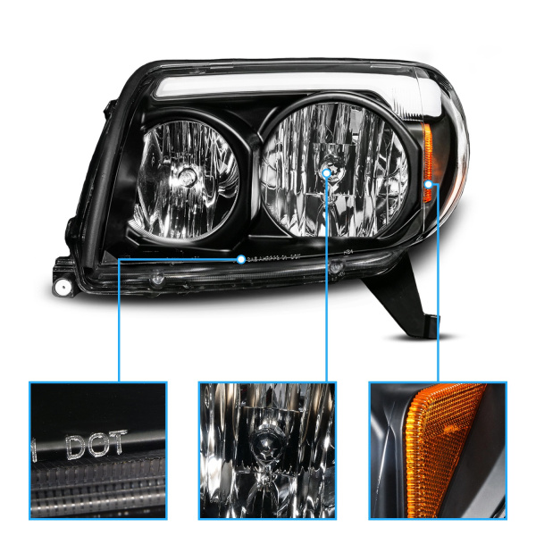 Toyota 4Runner (2003-2005) передние фары чёрные с LED C-Light
