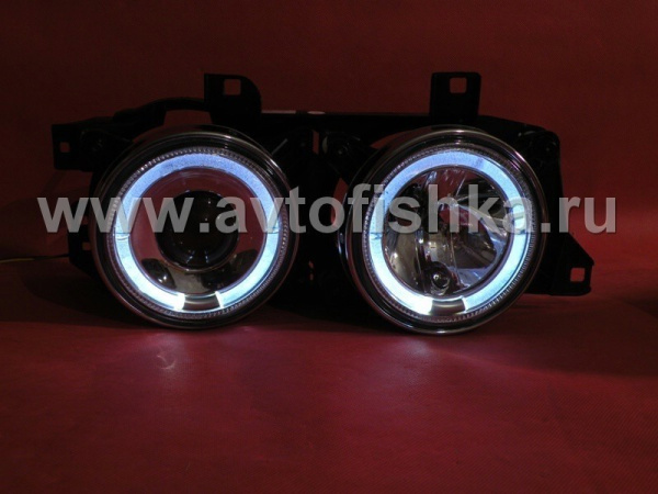 BMW 5 E34 (88-94) передние фары линзовые, со светящимися ободками, комплект 2 шт.