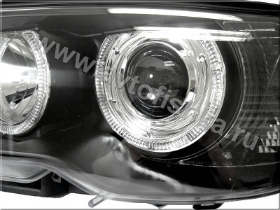 BMW 3 E46 (03-06) 2 дв. фары передние линзовые черные, со светящимися ободками, с мотором электрокорректора, комплект 2 шт.