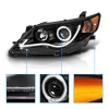 Toyota Camry XV50 дорестайл (2012-2014) передние тюнинговые черные линзовые фары со светодиодной подсветкой в стиле Audi