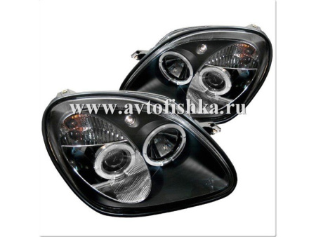 Mercedes SLK R170 (98-04) фары передние линзовые черные, со светящимися ободками, комплект 2 шт.
