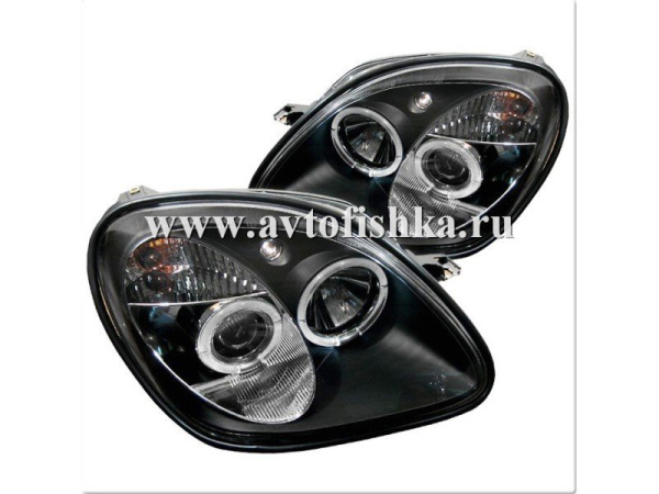 Mercedes SLK R170 (98-04) фары передние линзовые черные, со светящимися ободками, комплект 2 шт.