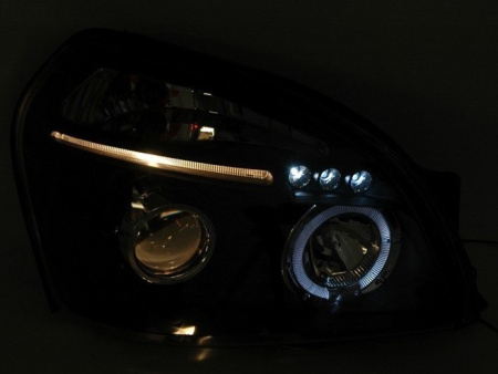 Hyundai Tucson (04-) фары передние хромированные, со светящимися ободками и светодиодным габаритными огнями, комплект 2 шт.