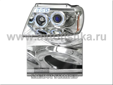 Jeep Grand Cherokee (99-04) фары передние линзовые хромированные, со светящимися ободками, комплект 2 шт.