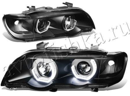 BMW X5 E53 (1998-2003) передние хромированные со светящимися ободками, комплект 2 шт.