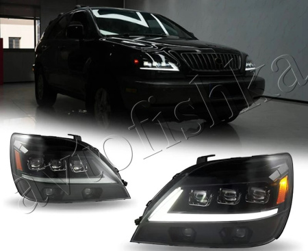 Lexus RX300 (97-03) фары передние черные со светодиодные, комплект 2 шт.