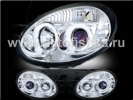 Dodge Neon (03-05) фары передние линзовые хромированные, со светящимися ободками и светодиодной подсветкой, комплект 2 шт.