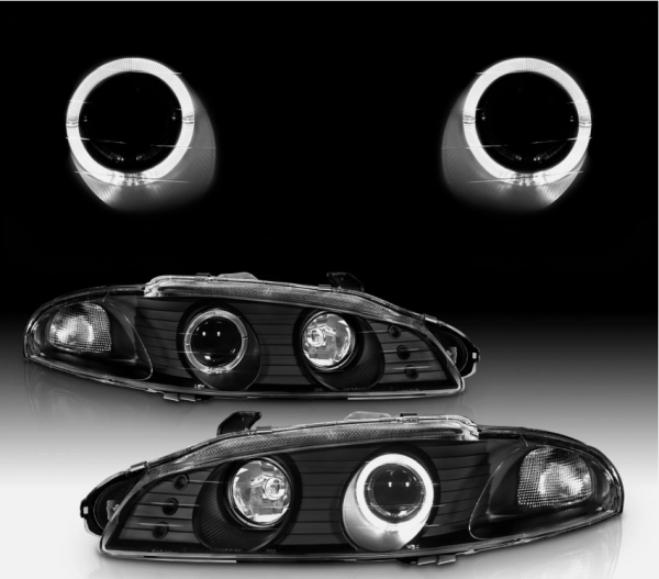 Mitsubishi Eclipse 1997-1999 фары передние линзовые черные, ангельские глазки