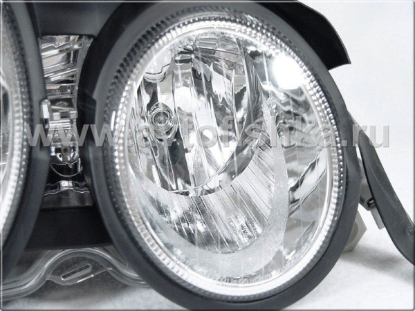 Mercedes E W210 (95-99) фары передние линзованные хромированные ксеноновые, комплект 2 шт.