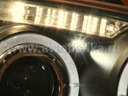 Ford Focus 2 (05-07) передние линзовые черные фары, со светящимися ободками, комплект 2 шт.