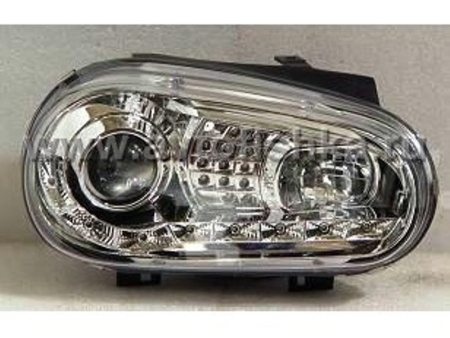 Volkswagen Golf 4 (98-03) фары передние хромированные светодиодные, линзовые с DRL