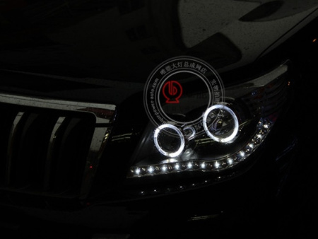 Toyota Land Cruiser Prado 150 (10-) фары передние линзовые черные со светящимися ободками и светодиодной подсветкой, комплект 2 шт.