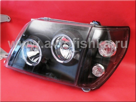 Toyota Land Cruiser Prado 90 (FJ90) (96-02) фары передние черные, со светящимися ободками, комплект 2 шт.