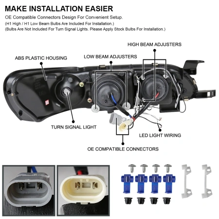 Toyota Corolla (92-97) AE100 фары передние линзовые черные со светящимися ободками