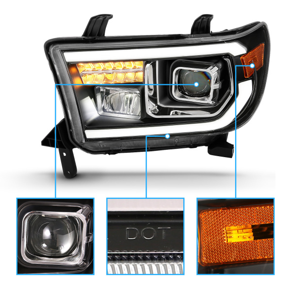 Toyota Tundra / Sequoia (2007-2014) передние фары чёрные с квадратным проектором