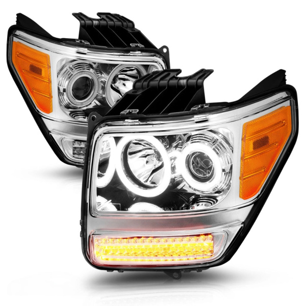 Dodge Nitro (2007-2012) фары передние линзовые хромированные, с ангельскими глазками и светодиодной подсветкой