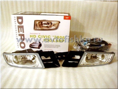 Honda Civic (06-) седан фары передние противотуманные прозрачные хромированные, комплект 2 шт.