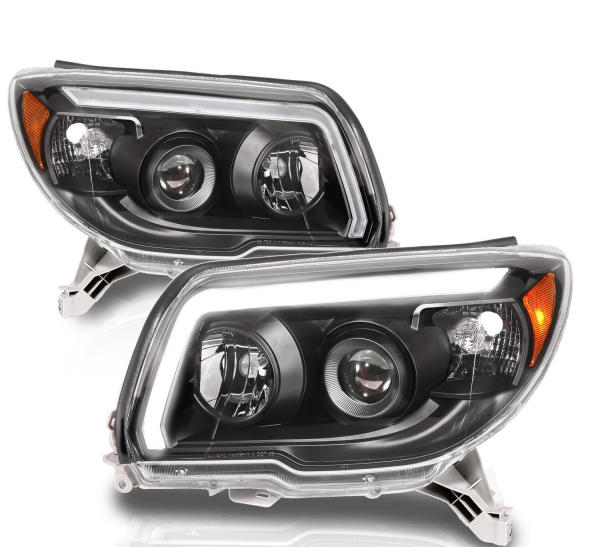 Toyota 4Runner (2006-2009) передние фары чёрные с LED подсветкой