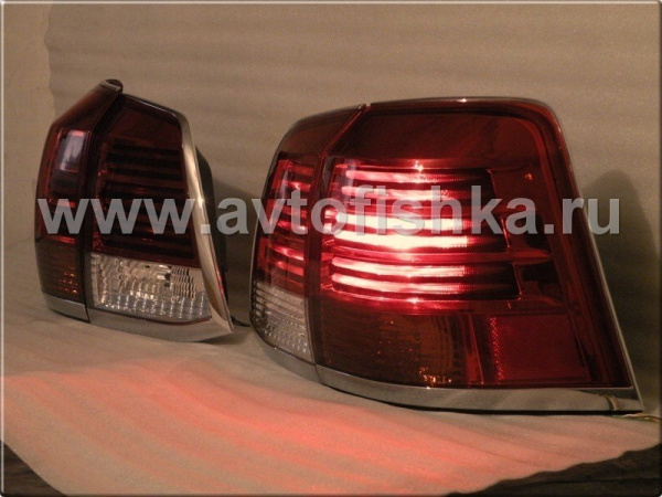 Toyota Land Cruiser 200 (08-) фонари задние красно-хромированные, дизайн Lexus LX570, комплект лев.+прав.