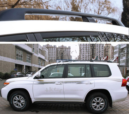 Toyota Land Cruiser 200 (07-/12-/15-) рейлинги продольные  (багажник) алюминиевые черные на крышу, дизайн оригинал