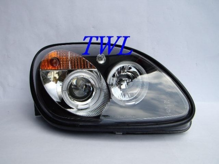 Mercedes SLK R170 (98-04) фары передние линзовые черные, со светящимися ободками, комплект 2 шт.