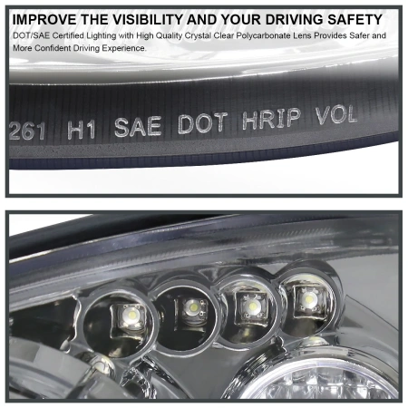 Ford Focus 1 (2000-2004) передние фары линзованные хром, со светящимися ободками