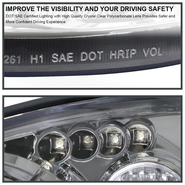 Ford Focus 1 (2000-2004) передние фары линзованные хром, со светящимися ободками
