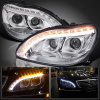 Mercedes S W220 (98-05) фары передние линзовые хромированные, с подсветкой DRL